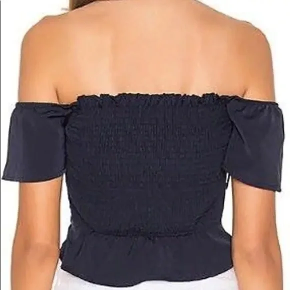 Revolve Superdown Navy Blue off the shoulder fitted crop top shirt Womens - Picture 2 of 6